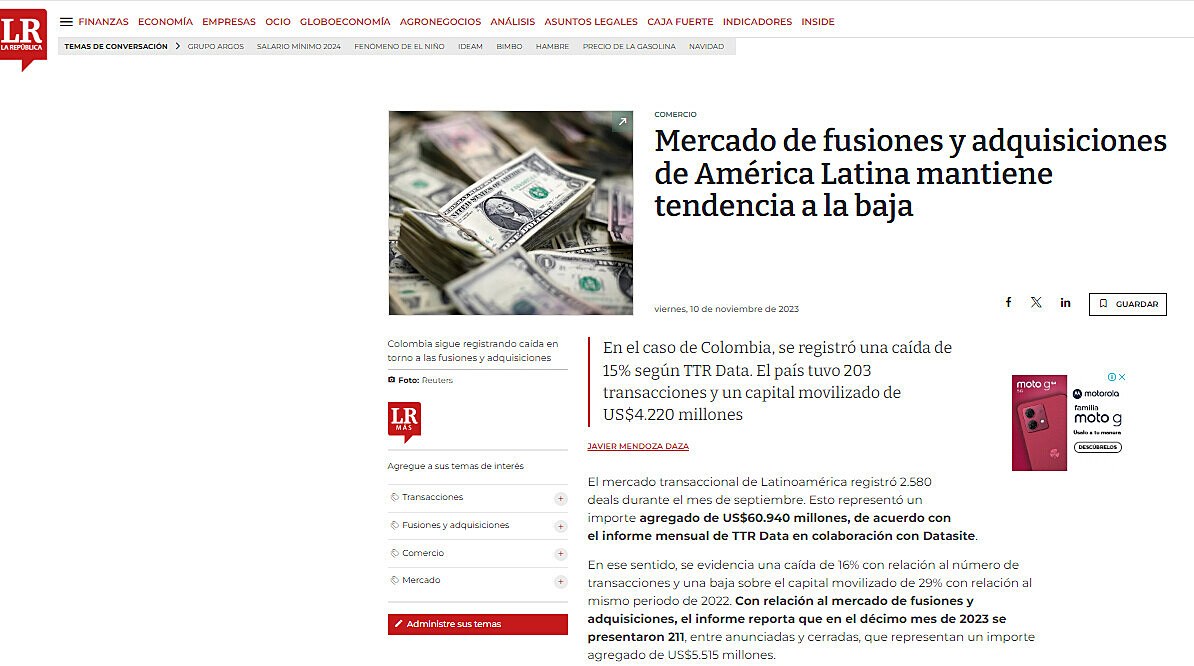 Mercado de fusiones y adquisiciones de Amrica Latina mantiene tendencia a la baja